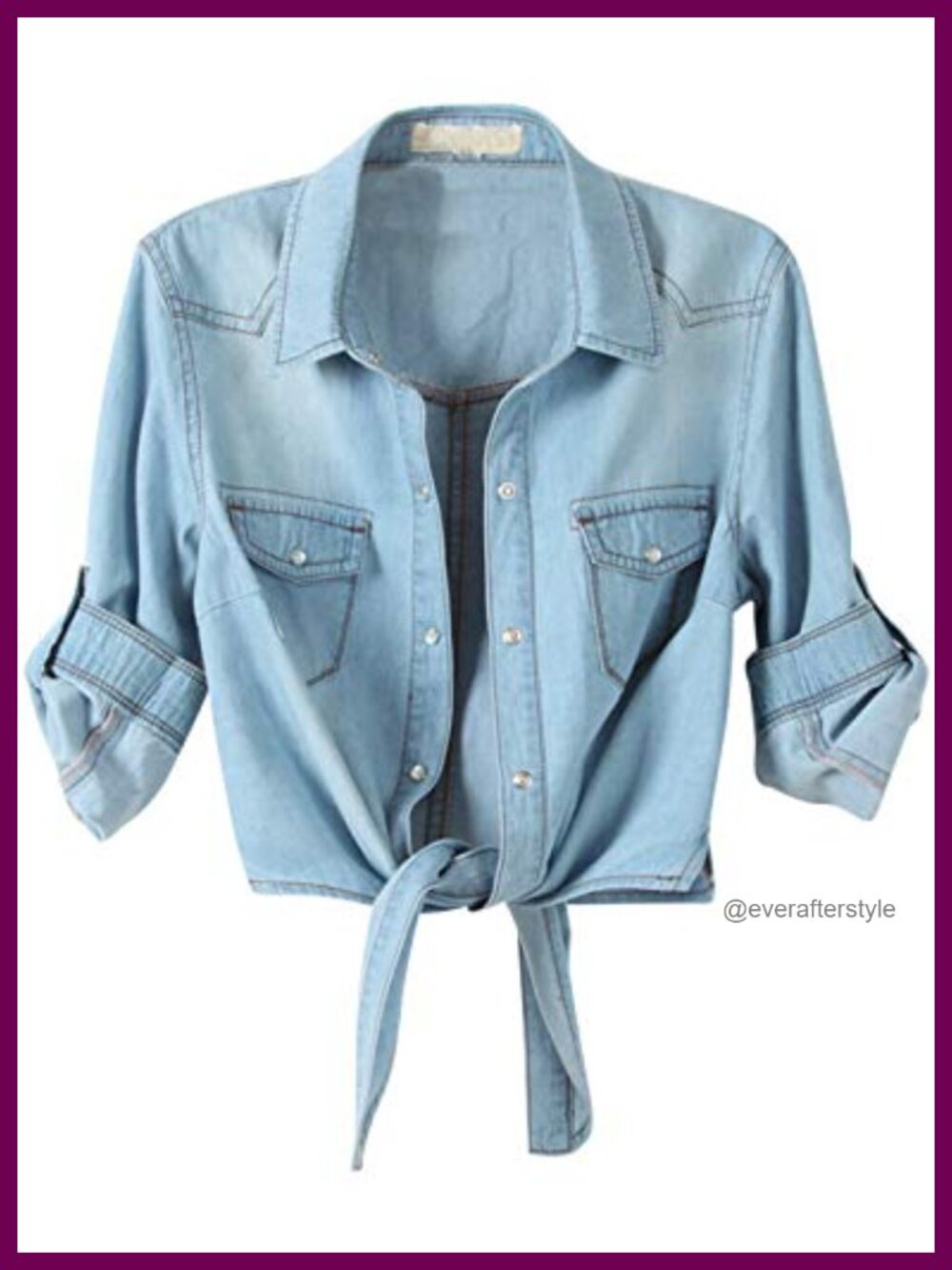 Women's Crop Denim Top Snap Button Tie Knot Shirt Lightweight